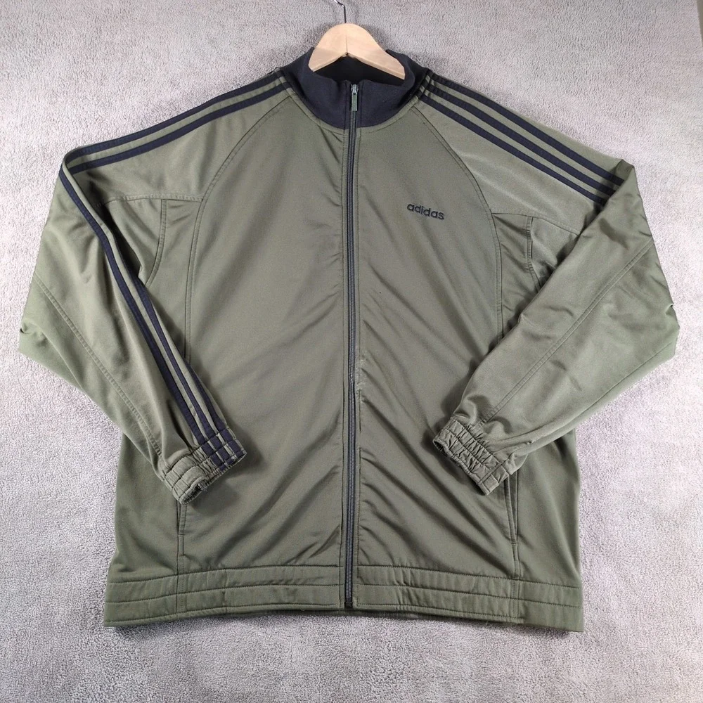 Vintage Adidas Track Jacket Mens XL Olive Green 3‎ Stripe Retro Athletic Workout